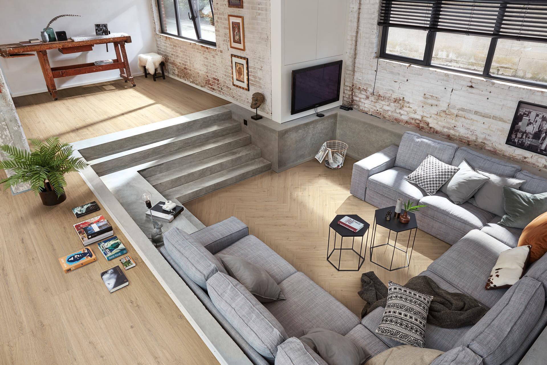 Ламинат Meister LS 350 Дуб Сэнд Клиф Sand cliff oak 600001-0840168-07122 венгерская елка 840×168×10 фото в интерьере